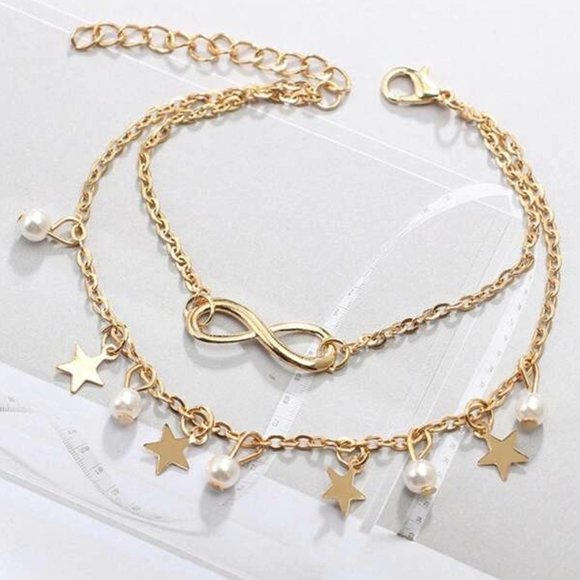 5 for $25 Dainty Trendy Star Infinity Charm Anklet - Picture 3 of 6